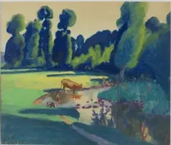 Al'abreuvoir by Léon Jouhaud, 1925, Pastel monogrammé et daté, sold Mar 2016