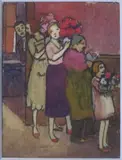 La visite by Léon Jouhaud, Aquarelle sur papier monogrammé en bas à droite, sold Mar 2016