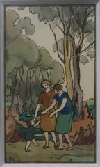 Premiers pas by Léon Jouhaud, Aquarelle sur papier portant le cachet du monogramme de l'artiste en bas à gauche, sold Mar 2016