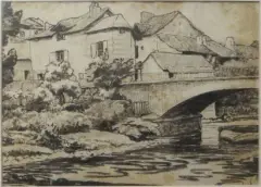 Eymoutiers by Léon Jouhaud, Encre et crayons sur papier monogrammé, sold Mar 2016