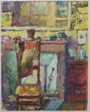Devant la cheminée by Jeanne Klein, Aquarelle et guache sur papier monogrammé en bas à gauche, sold Mar 2016