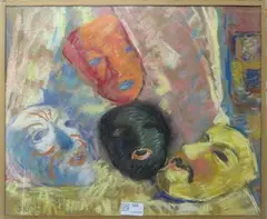 Masques by Jeanne Klein, Pastel sur papier signé en bas à gauche, sold Mar 2016