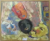 Masques by Jeanne Klein, Pastel sur papier signé en bas à gauche, sold Mar 2016