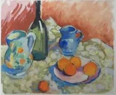 Nature morte aux oranges by Jeanne Klein, Aquarelle sur papier signé en bas à droite, sold Mar 2016