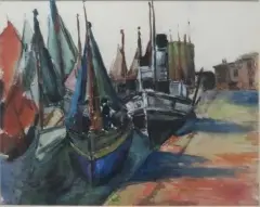 Le port by Jeanne Klein, Aquarelle sur papier signé en bas à gauche, sold Mar 2016