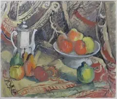 Nature morte à la téhière et aux fryirs by Jeanne Klein, Aquarelle sur papier signé en bas à droite, sold Mar 2016