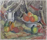 Nature morte à la téhière et aux fryirs by Jeanne Klein, Aquarelle sur papier signé en bas à droite, sold Mar 2016