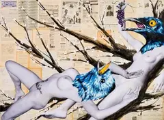 Sans titre by Vinz Feel Free, 2015, Collage et technique mixte sur toile, sur panneau signé au dos Collage and mixed media on, sold Dec 2015