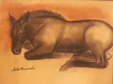 Cheval couché by Mateo Hernández, Sanguine et crayon ou pastel brun, sold Feb 2024