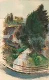 Le pont sur la rivière by Paul Belmondo, Encre, aquarelle et gouache sur papier, sold Feb 2024