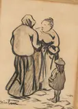 La conversation by Théophile Steinlen, Fusain, crayons de couleur et aquarelle sur papier marouflé sur carton, sold Jan 2024