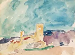 Village dans la montagne, circa 1898 by Louis Valtat, Crayon et aquarelle sur papier contrecollé sur carton, sold Dec 2023
