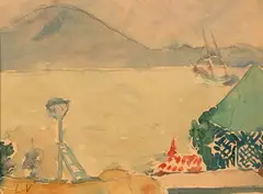 L'embarcadère, circa 1898 by Louis Valtat, Crayon et aquarelle sur papier contrecollé sur carton, sold Dec 2023