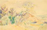 Paysage de la vallée du Rhône, circa 1930-35 by André Lhote, Mine de plomb et aquarelle sur papier, sold Dec 2023