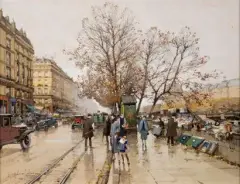 Quai de Seine et bouquinistes by Eugène Galien-Laloue, Gouache sur papier contrecollé sur carton, sold Dec 2023