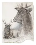 Les deux cerfs by Pierre-Yves Trémois, 1944, Encre, lavis d'encre et gouache sur papier, sold Dec 2023