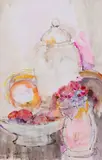 Nature morte au compotier, bouquet de fleurs et pot couvert by Vladimir de Terlikowski, Aquarelle sur papier, sold Nov 2023
