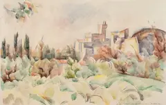 Villeneuve-lès-Avignon by André Lhote, 1929, Aquarelle sur papier contrecollé sur papier, sold Nov 2023