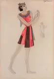Étude de costume pour une Egyptienne by Nathalie Gontcharova, Aquarelle et traits de crayon noir, sold Oct 2021