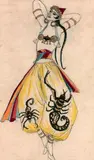 Étude de costume pour une danseuse Maure by Nathalie Gontcharova, Aquarelle sur dessin à la plume et au crayon noir, sold Oct 2021
