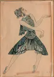 Étude de costume oriental by Nathalie Gontcharova, Aquarelle sur papier calque, sold Oct 2021
