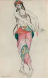 Étude de costume pour une danseuse Maure by Nathalie Gontcharova, Aquarelle sur dessin à la plume et au crayon noir, sold Oct 2021