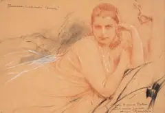 Etude de femme accoudée by Henri Royer, Sanguine et crayon sur papier signée, dédicacée en bas à droite, sold Jun 2021