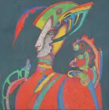 Personnage à l'oiseau by Mihail Chemiakin, 1985, Gouache, sold May 2021