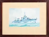 Peintre officiel de la marine Le navire de guerre contre-torpilleur classe « Guépard by Léon Haffner, Gouache sur papier, sold Apr 2024