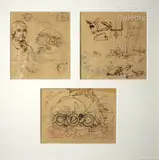 [FRANCE] Trois dessins sous un même encadrement : Portrait d'Auguste Brizeux by Charles Filiger, Encre et crayon sur papier calque, sold Apr 2024