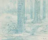 [FRANCE] La futaie by Charles Angrand, Pastel en vert sur papier, sold Apr 2024