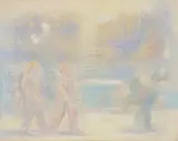 [FRANCE] Trois amours au bord d’un bassin by Charles Angrand, Pastel sur papier marouflé sur toile, sold Apr 2024