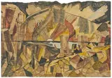 [RUSSE] Paysage cubisant by Eugène Gabritschevsky, Gouache et rehauts d’or sur papier calque, sold Apr 2024