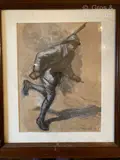 Poilu courant by René Pinard, 1916, Fusain et aquarelle monogrammée et datée en bas à droite, sold Mar 2024