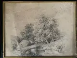 Le pont en forêt by Ernest Antoine Hebert, Crayon sur papier signé en bas à gauche, sold Mar 2024