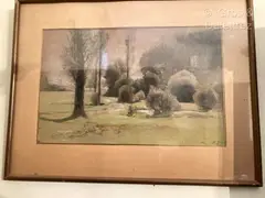Paysage by Henri Zuber, Aquarelle et pastel sur papier brun signé en bas à droite, sold Mar 2024
