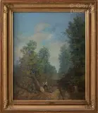 Les bucherons by Constant Troyon, Pastel signé en bas à gauche, étiquette biographique au dos, sold Mar 2024