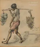 Le vendeur de bananes by Octave Morillot, Plume, encre et aquarelle sur trait de crayon, sold Feb 2024