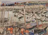 La bénédiction de la Mer, probablement Douarnenez by Mathurin Méheut, Aquarelle et gouache, sold Feb 2024
