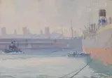 Paquebot, probablement le France à quai en 1912 by Marin-Marie, Aquarelle et gouache, sold Feb 2024