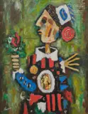 Femme au médaillon by Roland Chanco, 1974, Huile et collage sur toile, sold Feb 2024