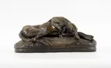 Lévrier afghan endormi by Paul Gayrard, Bronze à patine brune, sold Sep 2023