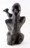 Sans titre - Personnage à l'oiseau by François Bourdeau, Bronze à patine foncée Provenance: Succession de l'artiste, sold Aug 2023