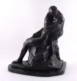 Le premier baiser by Alfred Laliberté, Bronze à patine brune sur base de marbre d'après Le Baiser, par Auguste RODIN (1840-1917), sold Jun 2023