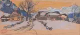 Ferme, région de la Baie St.Paul by Clarence Gagnon, Crayon de couleur Tampon de l'Atelier Gagnon en bas à droite, sold Jun 2023