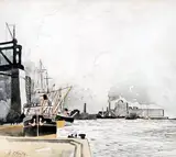 Le port, Montréal by Marc-Aurèle Fortin, Aquarelle, sold Jun 2023