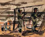 Pêcheurs, Gaspésie by Henri Leopold Masson, Aquarelle, sold Jun 2023