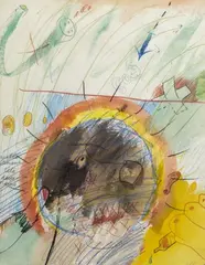 Accablé se tenant la tête à deux mains, 64 by Bernard Rancillac, Aquarelle et crayons de couleurs sur papier signé et daté en bas à droite, sold Jun 2022