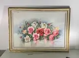Nature morte au bouquet de roses by Madeleine Renaud, Aquarelle sur papier signée en bas à droite, sold May 2022