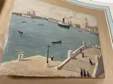 Venise : "de ma fenêtre (de l'hôtel Bucimtoro- quai des esclavons, arsenale) by Robert Santerne, Gouache sur carton signée en bas à gauche, sold May 2022
